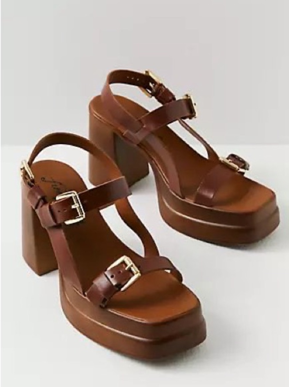 Free People Pamela Double Stack Platform Block Heel Sandals Brown 38 / 7.5 / 8